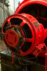View of a classic 1934 industrial hydroelectric generator turbine