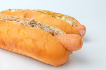 Sausage hot dog on white background