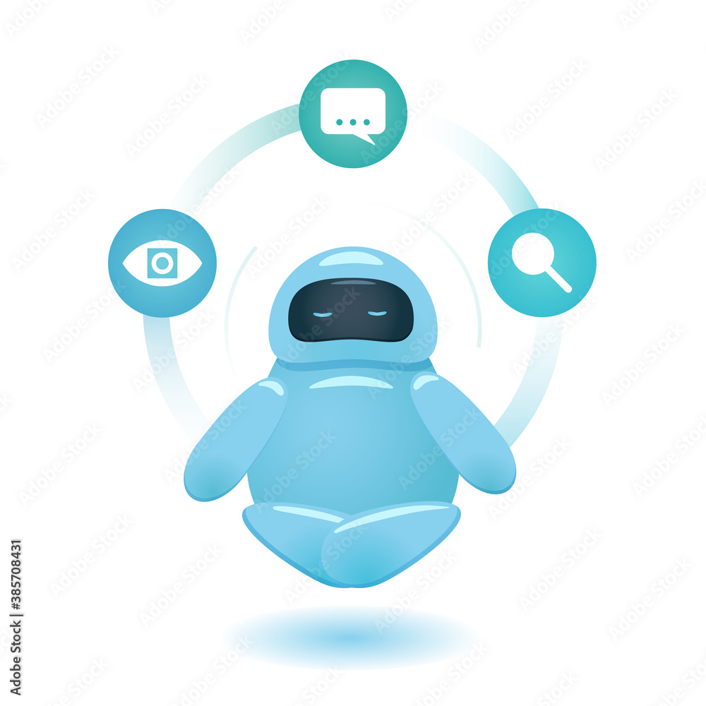 Poster cute character bot sitting in the circle