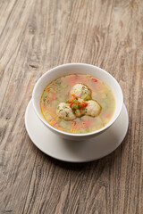 Soup with chicken meatballs and vegetables