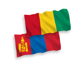 Flags of Guinea and Mongolia on a white background