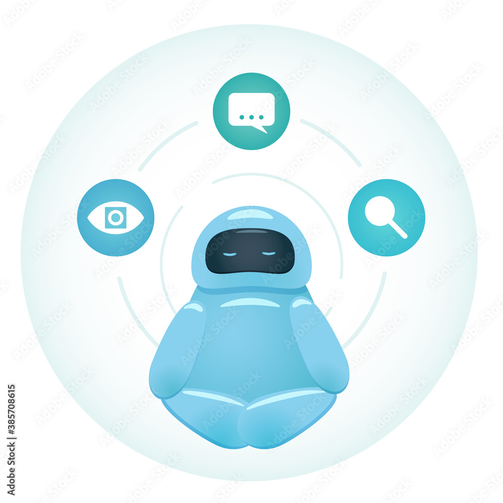 Poster cute character bot sitting in the circle