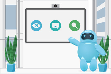 Bot in the conference room presenting cognitive services.