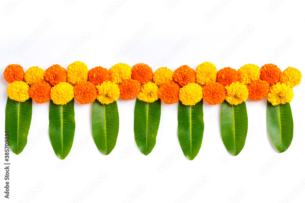 Wall mural Marigold Flower rangoli Design for Diwali Festival , Indian Festival flower decoration