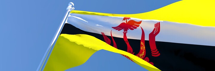 3D rendering of the national flag of Brunei waving in the wind