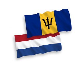 Flags of Barbados and Netherlands on a white background