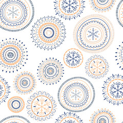 Vector Seamless Christmas Pattern with Hand Drawn Snowflakes