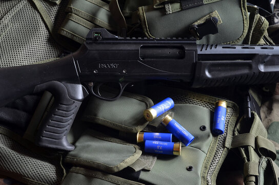 Turkish 12-gauge rifle Hatsan Escort MP (pump action shotgun). October 16,  2020. Kiev Region, Ukraine Stock Photo | Adobe Stock