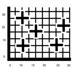Fototapeta premium Scattered spots on a graph showing scatter plot 