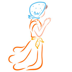 girl with a scarf on her head praying to God on her knees