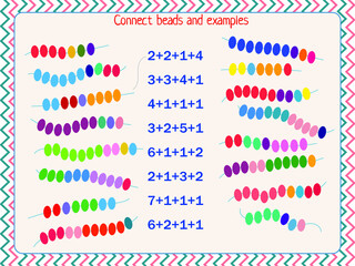 Mathematical game. Connect examples and beads.