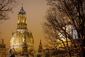 Dresden Sachsen Frauenkirche Elbe Sachsen Brühlsche Terrasse Sonnenuntergang