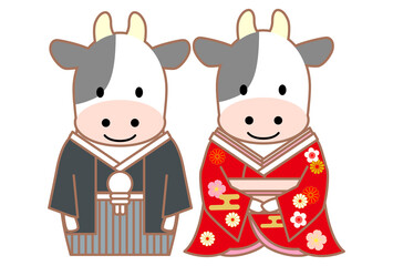 2021年丑年和装年賀状-白背景