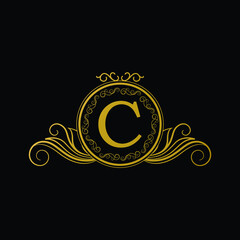 Logo Design for Hotel,Restaurant and others. Luxury Badge Logo Design of Letter C. Golden Luxury Letter C