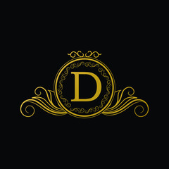 Logo Design for Hotel,Restaurant and others. Luxury Badge Logo Design of Letter D. Golden Luxury Letter D