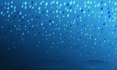 Rain drops background with water circles on bottom