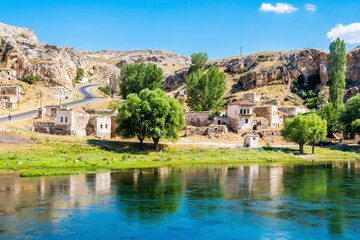 Fototapeta na wymiar Kizilirmak riverside view in Sarihidir Village of Nevsehir Province
