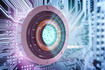 Obraz premium Cyber security concept safe and firngerprint