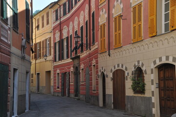 Obraz premium typical multi storey buildings in Varese Ligure, La Spezia province, Liguria, Italy