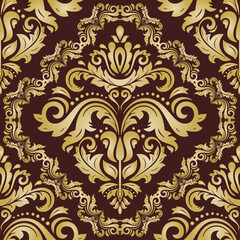 Classic seamless pattern. Damask orient ornament. Classic vintage background. Orient brown and golden ornament for fabric, wallpaper and packaging