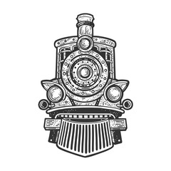 Steam locomotive sketch engraving vector illustration. T-shirt apparel print design. Scratch board imitation. Black and white hand drawn image. © Oleksandr Pokusai
