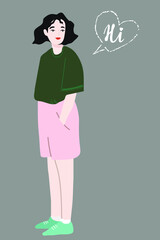 Cute card. Pretty girl say: 