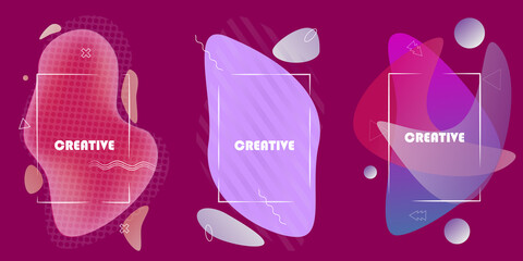 Colorful fashion trend set of abstract modern graphic elements. Dynamic colored shapes with flowing fluid elements. Template for logo design, advertising flyer or presentation.