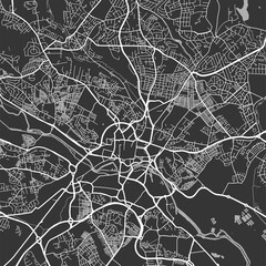 Fototapeta premium Urban city map of Leeds. Vector poster. Grayscale street map.