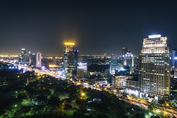 Obraz premium Bangkok City Thailand Aerial Drone Night Photo