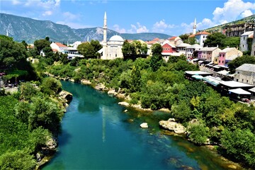 City of Mostar Bosnia and Hercegovina.Ancient and Ottoman City of Mostar and great Mostar Bridge....