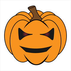 Simple Halloween scary pumpkin with funny face in flat style