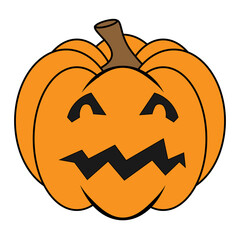 Simple Halloween scary pumpkin with funny face in flat style