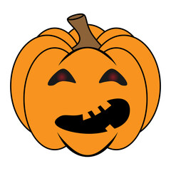 Simple Halloween scary pumpkin with funny face in flat style