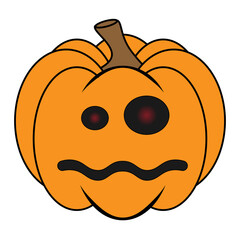 Simple Halloween scary pumpkin with funny face in flat style