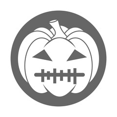 Simple Halloween scary pumpkin with funny face in flat style