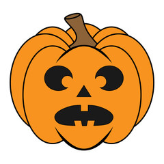 Simple Halloween scary pumpkin with funny face in flat style