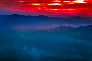 Natural background, high angle from the high mountains that can see the scenery around, the wind blows through the cool, blurred of traveling, the integrity of the moist forest.
