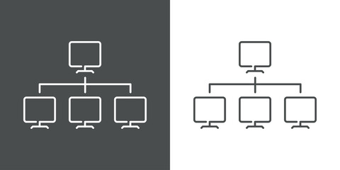Network. Icono red de ordenadores conectados por líneas en fondo gris y fondo blanco