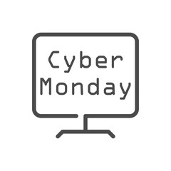 Ofertas del Cyber Monday. Logotipo con texto Cyber Monday en monitor de ordenador lineal en color gris