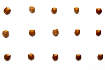 delicious hazelnuts are in rows on a white background
