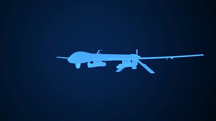 Fototapeta na wymiar UAV IHA Predator Reaper Plane Wireframe Glowing 3D Rendering
