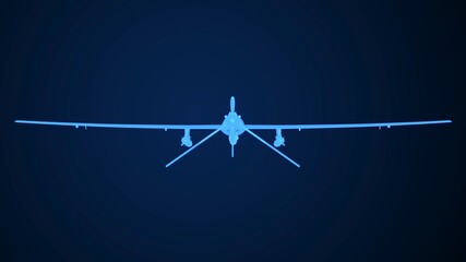 UAV IHA Predator Reaper Plane Wireframe Glowing 3D Rendering
