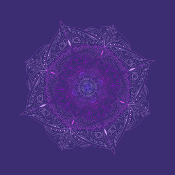 Purple mandala with a violet background. Strong energy Geometry. Ornament for a tile.