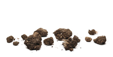 Dirt, soil chunks pile isolated on white background
