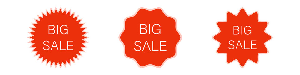 Set red big sale sticker and badge label, vector illustration isolated on white background.