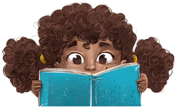 African American girl face reading a book