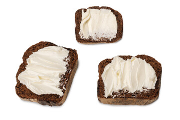 Brown bread and cheese isolated on white background.