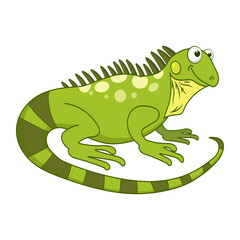 Funny green iguana. Cute exotic lizard isolated on white background. Reptile animal cartoon character. Education card for kids learning animals. Logic Games for Kids. Adorable inhabitants of jungle.