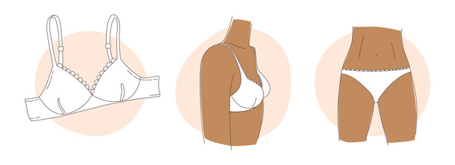 Women underwear, wearing a bra, panties, lingerie.