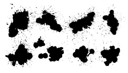 set of black ink splatter texture background design